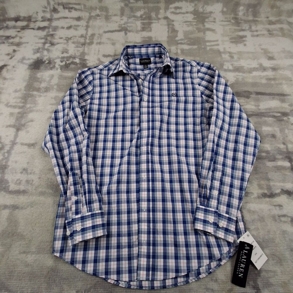 NWT Lauren Ralph Lauren Womens Size 20 Plaid Button Down Shirt Blue Pink Blouse